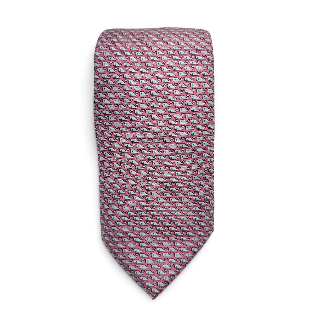 Vineyard Vines Shep & Ian Men's Silk Necktie Micro Whales Print Pink 63" L NWT
